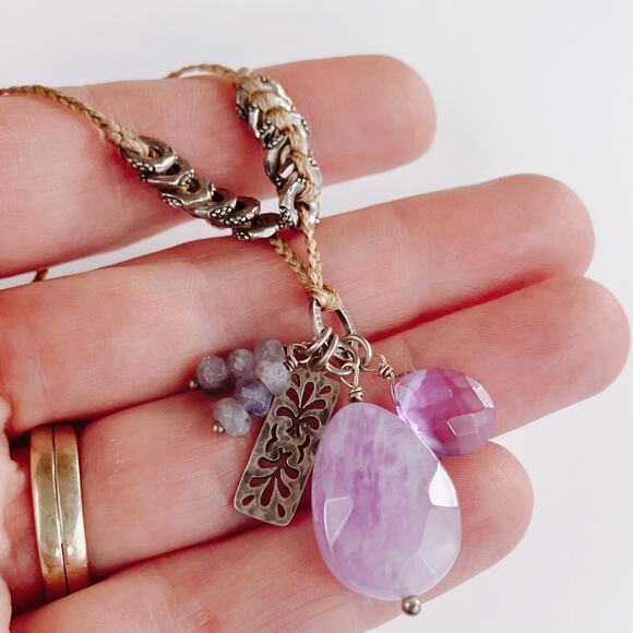 Signed Silpada Sweet Trinket N2330 Sterling Amethyst Iolite Cord Necklace - Picture 3 of 11